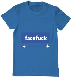 Tricou barbat Printado facefuck Bumbac Regular fit Albastru azuriu M INTL 
