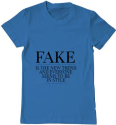 Tricou barbat Printado fake is the new trend Bumbac Regular fit Albastru azuriu L INTL 