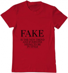 Tricou barbat Printado fake is the new trend Bumbac Regular fit Rosu S INTL 