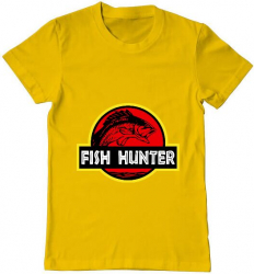 Tricou barbat Printado fish hunter Bumbac Regular fit Galben S INTL 