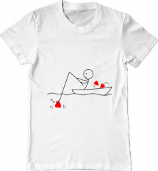 Tricou barbat Printado fishing for love 1 Bumbac Regular fit Alb 3XL INTL 