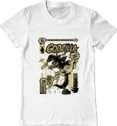Tricou barbat Printado godzilla Bumbac Regular fit Alb S INTL 