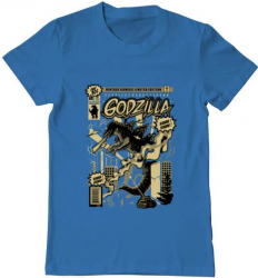 Tricou barbat Printado godzilla Bumbac Regular fit Albastru azuriu M INTL 