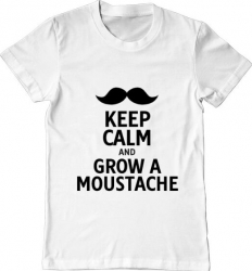 Tricou barbat Printado grow a moustache Bumbac Regular fit Alb 3XL INTL 