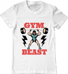 Tricou barbat Printado gym beast Bumbac Regular fit Alb 3XL INTL