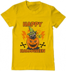 Tricou barbat Printado halloween pug Bumbac Regular fit Galben 3XL INTL 