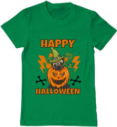 Tricou barbat Printado halloween pug Bumbac Regular fit Verde mediu 3XL INTL 