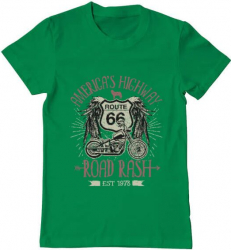 Tricou barbat Printado highway 66 Bumbac Regular fit Verde mediu M INTL 