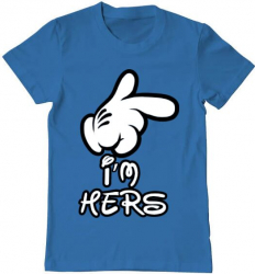 Tricou barbat Printado i am hers Bumbac Regular fit Albastru azuriu S INTL 