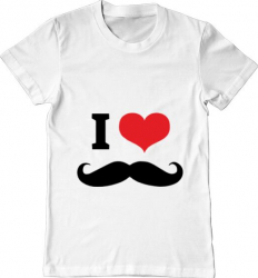 Tricou barbat Printado i love moustaches Bumbac Regular fit Alb 3XL INTL 