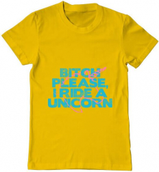 Tricou barbat Printado i ride a unicorn Bumbac Regular fit Galben L INTL 