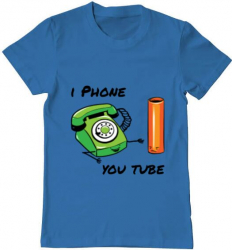 Tricou barbat Printado iphone youtube Bumbac Regular fit Albastru azuriu L INTL 