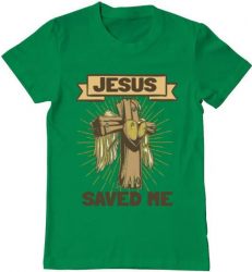 Tricou barbat Printado jesus saved me Bumbac Regular fit Verde mediu 3XL INTL 