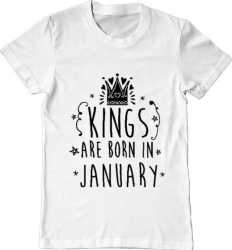 Tricou barbat Printado kings are born in january Bumbac Regular fit Alb M INTL 