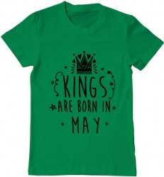 Tricou barbat Printado kings are born in may Bumbac Regular fit Verde mediu S INTL 