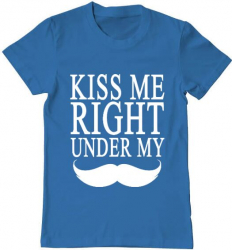 Tricou barbat Printado kiss me right under Bumbac Regular fit Albastru azuriu S INTL 