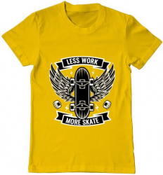 Tricou barbat Printado less work more skate Bumbac Regular fit Galben XL INTL 