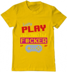 Tricou barbat Printado lets play this Bumbac Regular fit Galben 3XL INTL 
