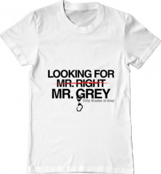 Tricou barbat Printado looking for mr grey Bumbac Regular fit Alb 3XL INTL 