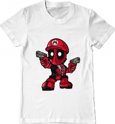 Tricou barbat Printado mario deadpool Bumbac Regular fit Alb 3XL INTL 