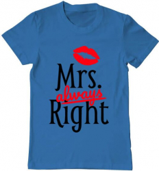 Tricou barbat Printado mrs always right Bumbac Regular fit Albastru azuriu S INTL 