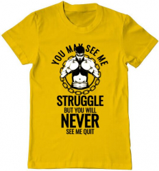 Tricou barbat Printado never quit Bumbac Regular fit Galben M INTL 