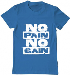 Tricou barbat Printado no pain no gain Bumbac Regular fit Albastru azuriu L INTL 