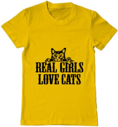 Tricou barbat Printado real girls love cats Bumbac Regular fit Galben L INTL 