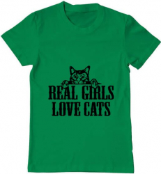 Tricou barbat Printado real girls love cats Bumbac Regular fit Verde mediu L INTL 