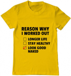 Tricou barbat Printado reason why i work out Bumbac Regular fit Galben XL INTL 