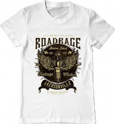 Tricou barbat Printado road rage Bumbac Regular fit Alb 2XL INTL 