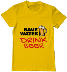 Tricou barbat Printado save water Bumbac Regular fit Galben L INTL 