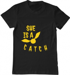 Tricou barbat Printado she is a catch Bumbac Regular fit Negru S INTL 
