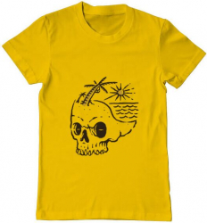 Tricou barbat Printado skull island Bumbac Regular fit Galben S INTL 