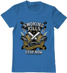 Tricou barbat Printado smoking kills Bumbac Regular fit Albastru azuriu S INTL 