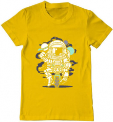 Tricou barbat Printado space bike Bumbac Regular fit Galben S INTL 