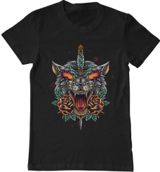 Tricou barbat Printado stabbed wolf Bumbac Regular fit Negru 3XL INTL 