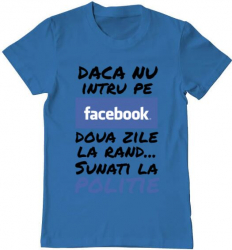 Tricou barbat Printado sunati la politie Bumbac Regular fit Albastru azuriu L INTL 