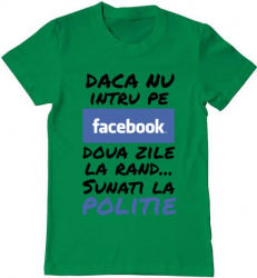 Tricou barbat Printado sunati la politie Bumbac Regular fit Verde mediu M INTL 