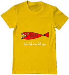 Tricou barbat Printado this fish can kill you Bumbac Regular fit Galben 3XL INTL 