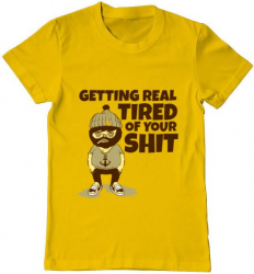 Tricou barbat Printado tired of your shit Bumbac Regular fit Galben 3XL INTL 