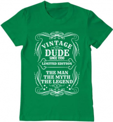 Tricou barbat Printado vintage dude Bumbac Regular fit Verde mediu S INTL 