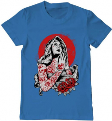 Tricou barbat Printado virgin mary Bumbac Regular fit Albastru azuriu L INTL 