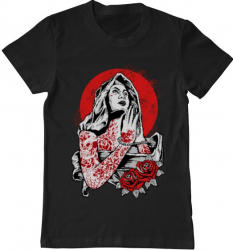 Tricou barbat Printado virgin mary Bumbac Regular fit Negru S INTL 
