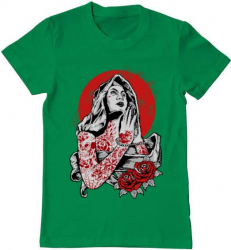 Tricou barbat Printado virgin mary Bumbac Regular fit Verde mediu M INTL 