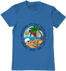 Tricou barbat Printado welcome to the tropical Bumbac Regular fit Albastru azuriu 3XL INTL 