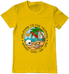Tricou barbat Printado welcome to the tropical Bumbac Regular fit Galben 3XL INTL 
