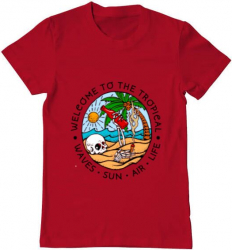 Tricou barbat Printado welcome to the tropical Bumbac Regular fit Rosu L INTL 