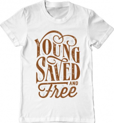Tricou barbat Printado young saved and free Bumbac Regular fit Alb XL INTL 