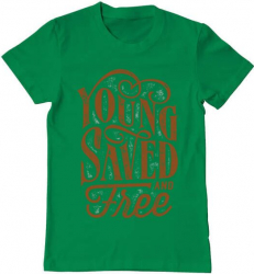 Tricou barbat Printado young saved and free Bumbac Regular fit Verde mediu M INTL 